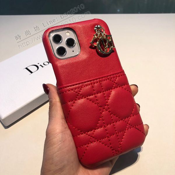 Dior手機套 迪奧插卡手機殼 戴妃格帶五金吊墜 Dior蘋果手機後套 零錢包  mmk1012